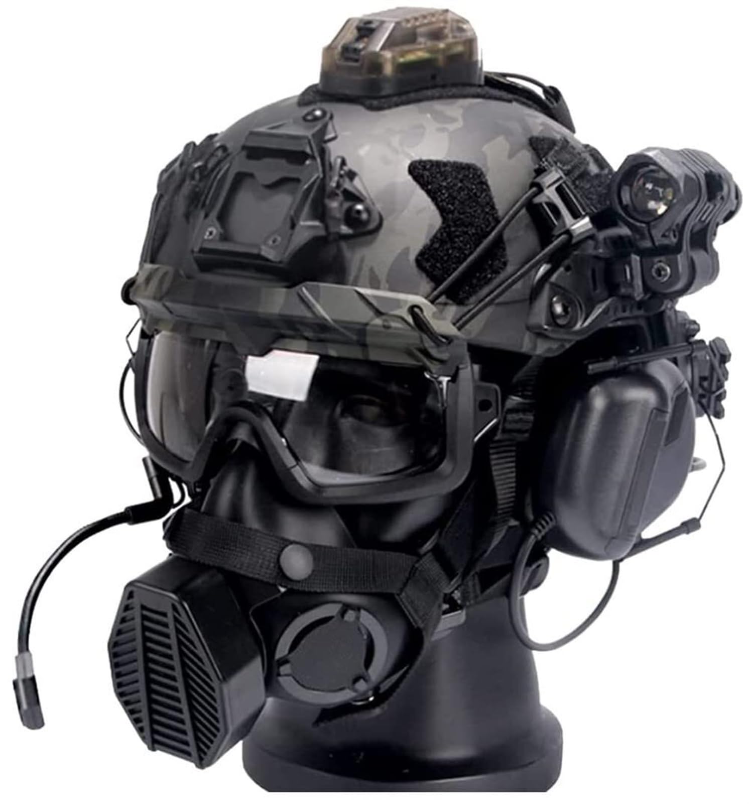 Outdoor Hunting Movies - Airsoft-Helm-Set mit Geräuschunterdrückung, taktischem Headset, Taschenlampe