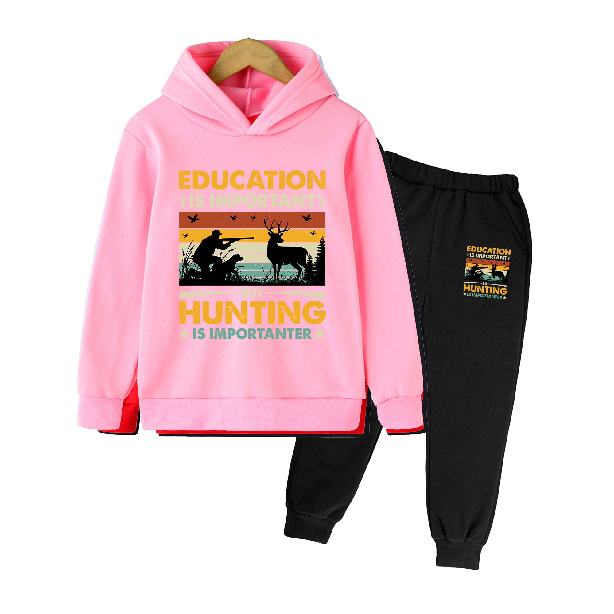 Hunting Outdoor Boys - Kinder-Hoodie & Jogginghosen-Set, Vintage-Jagd-Print Freizeitanzug für