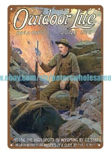 Outdoor Hunting Pictures - 1919 Outdoor Life Bärenjagd Gewehrjäger Metallblechschild